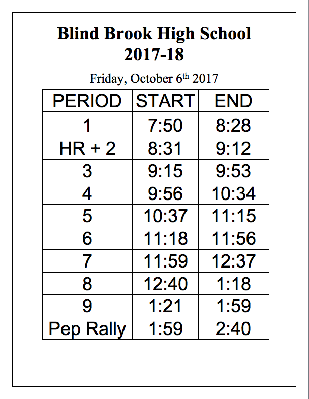 Pep Rally Schedule Friday, 10/6 BBHS FOCUS
